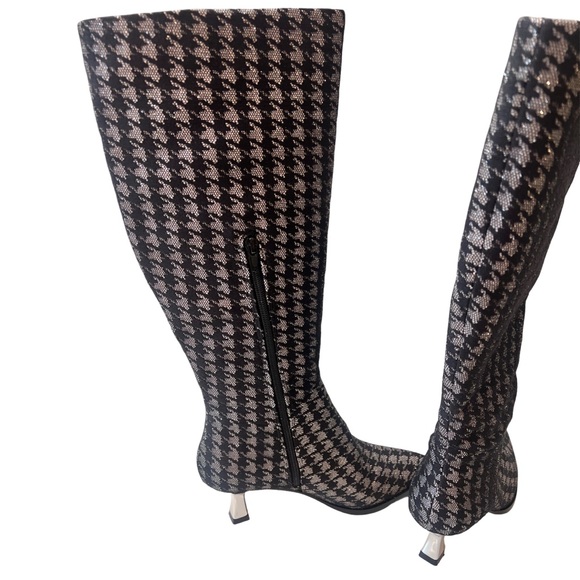 BETSY JOHNSON Pamela black silver shimmer kitten heel knee-high boots size 8.5 - Picture 6 of 13
